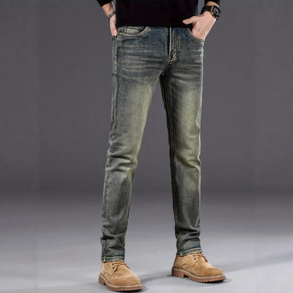 Casual Stretch Slimming Retro Blue Skinny Jeans for Men – Minimal Elegance | The Simple Co – Bottoms, minimalist style, quiet luxury aesthetic, modern essential – The Simple Co.