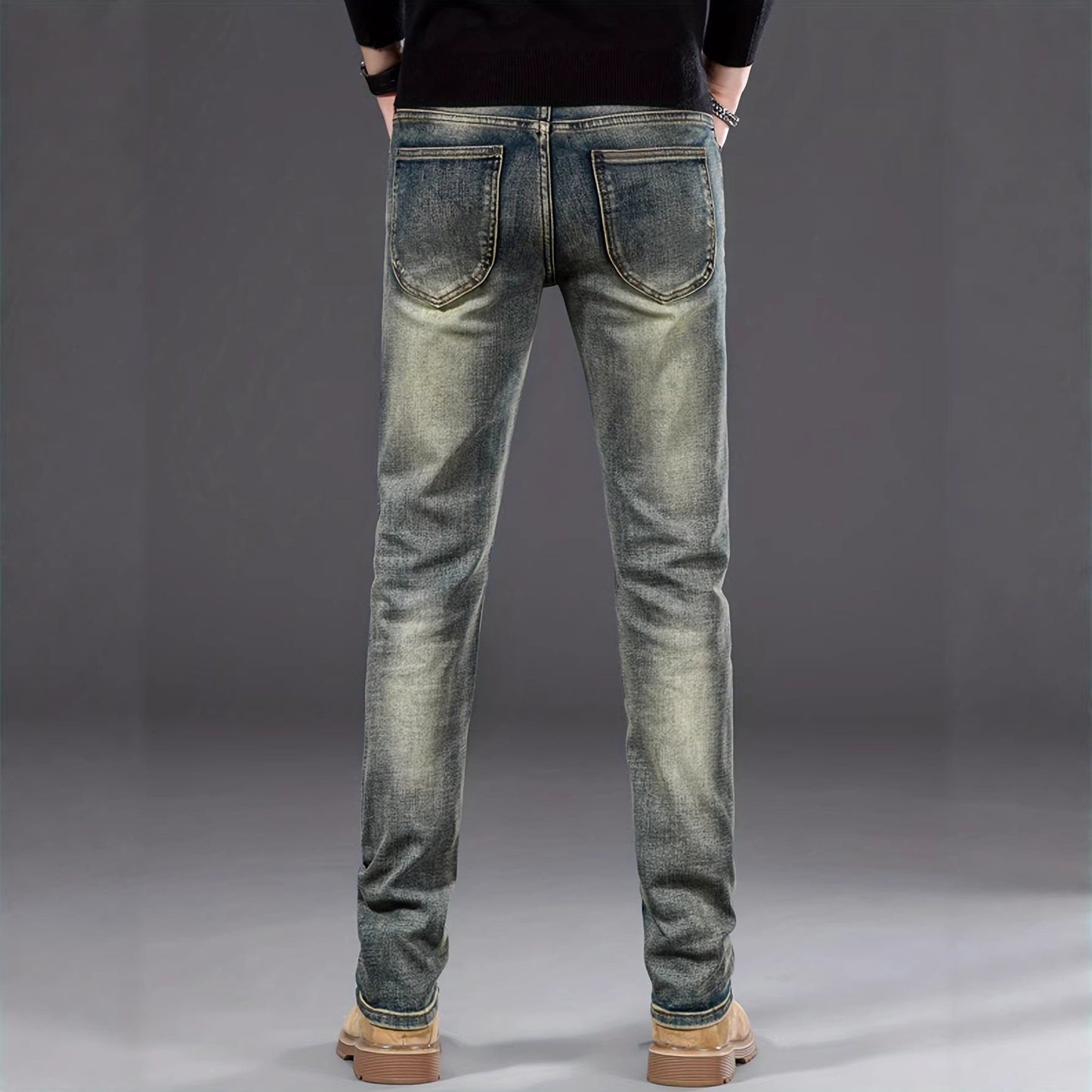Casual Stretch Slimming Retro Blue Skinny Jeans for Men – Minimal Elegance | The Simple Co – Bottoms, minimalist style, quiet luxury aesthetic, modern essential – The Simple Co.