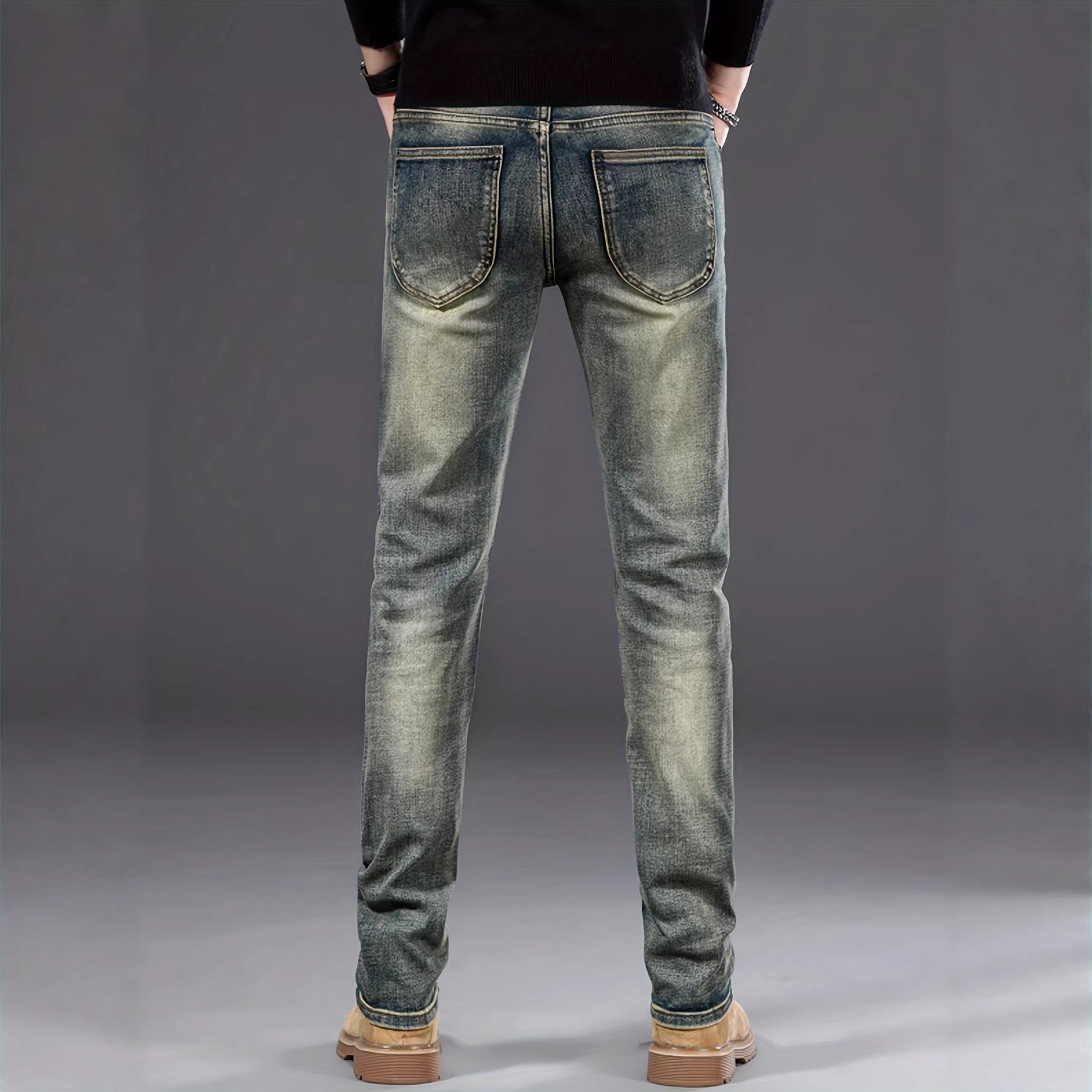 Casual Stretch Slimming Retro Blue Skinny Jeans for Men – Minimal Elegance | The Simple Co – Bottoms, minimalist style, quiet luxury aesthetic, modern essential – The Simple Co.