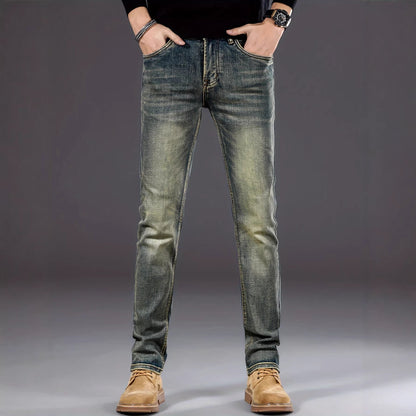 Casual Stretch Slimming Retro Blue Skinny Jeans for Men – Minimal Elegance | The Simple Co – Bottoms, minimalist style, quiet luxury aesthetic, modern essential – The Simple Co.