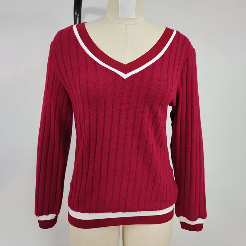 Casual V - Neck Color - Block Top, Long Sleeve Comfortable Blouse For Everyday Autumn And Winter Wear – Minimal Elegance | The Simple Co – Practical cottage, minimalist style, quiet luxury aesthetic, modern essential – The Simple Co.