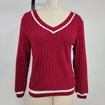 Casual V - Neck Color - Block Top, Long Sleeve Comfortable Blouse For Everyday Autumn And Winter Wear – Minimal Elegance | The Simple Co – Practical cottage, minimalist style, quiet luxury aesthetic, modern essential – The Simple Co.