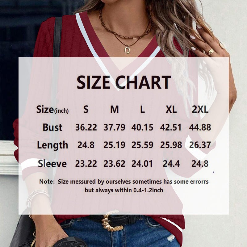 Casual V - Neck Color - Block Top, Long Sleeve Comfortable Blouse For Everyday Autumn And Winter Wear – Minimal Elegance | The Simple Co – Practical cottage, minimalist style, quiet luxury aesthetic, modern essential – The Simple Co.