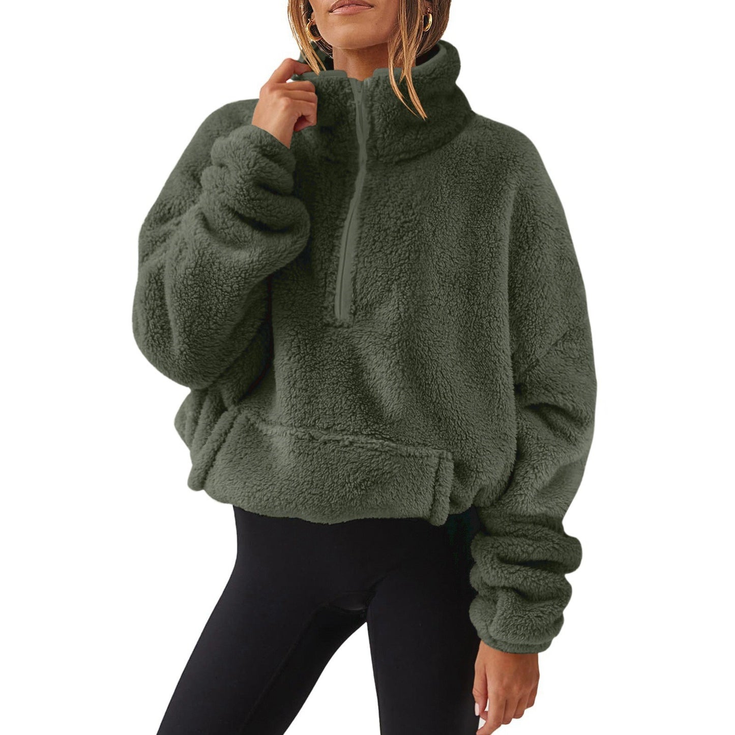 Women's Velvet Fleece-Lined Half-Zip Sweater - 2026 Winter Collection Stand Collar Top