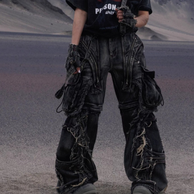 Detachable Crossbody Strap Workwear Denim Jeans - Reconfigurable Design