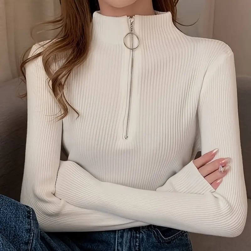 Women's Slim Fit Half-Zip Turtleneck Sweater