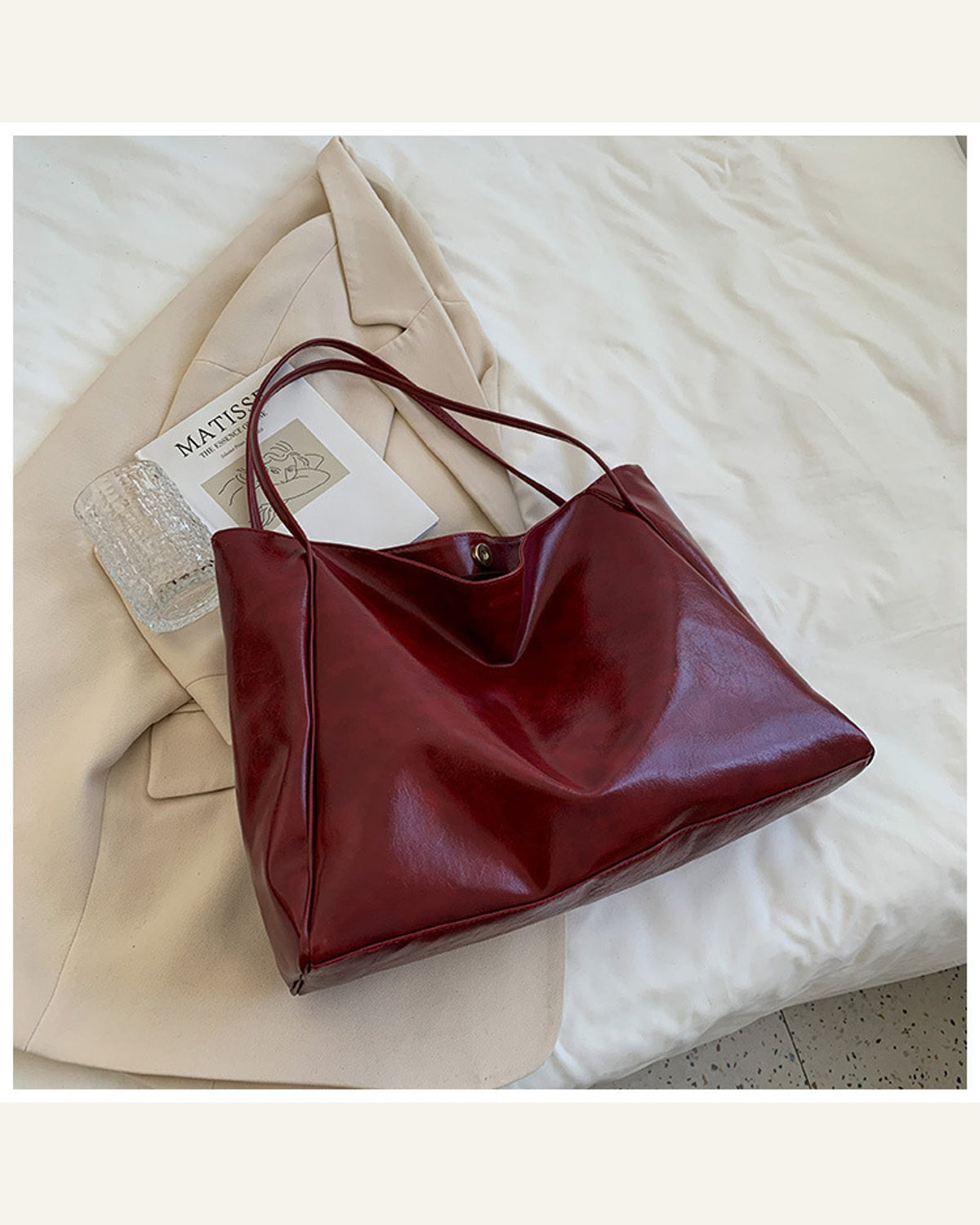 Oversized Soft Shoulder Tote — wine red product view