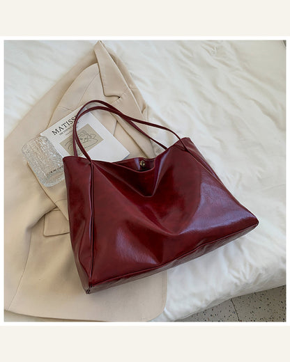 Oversized Soft Shoulder Tote — wine red product view