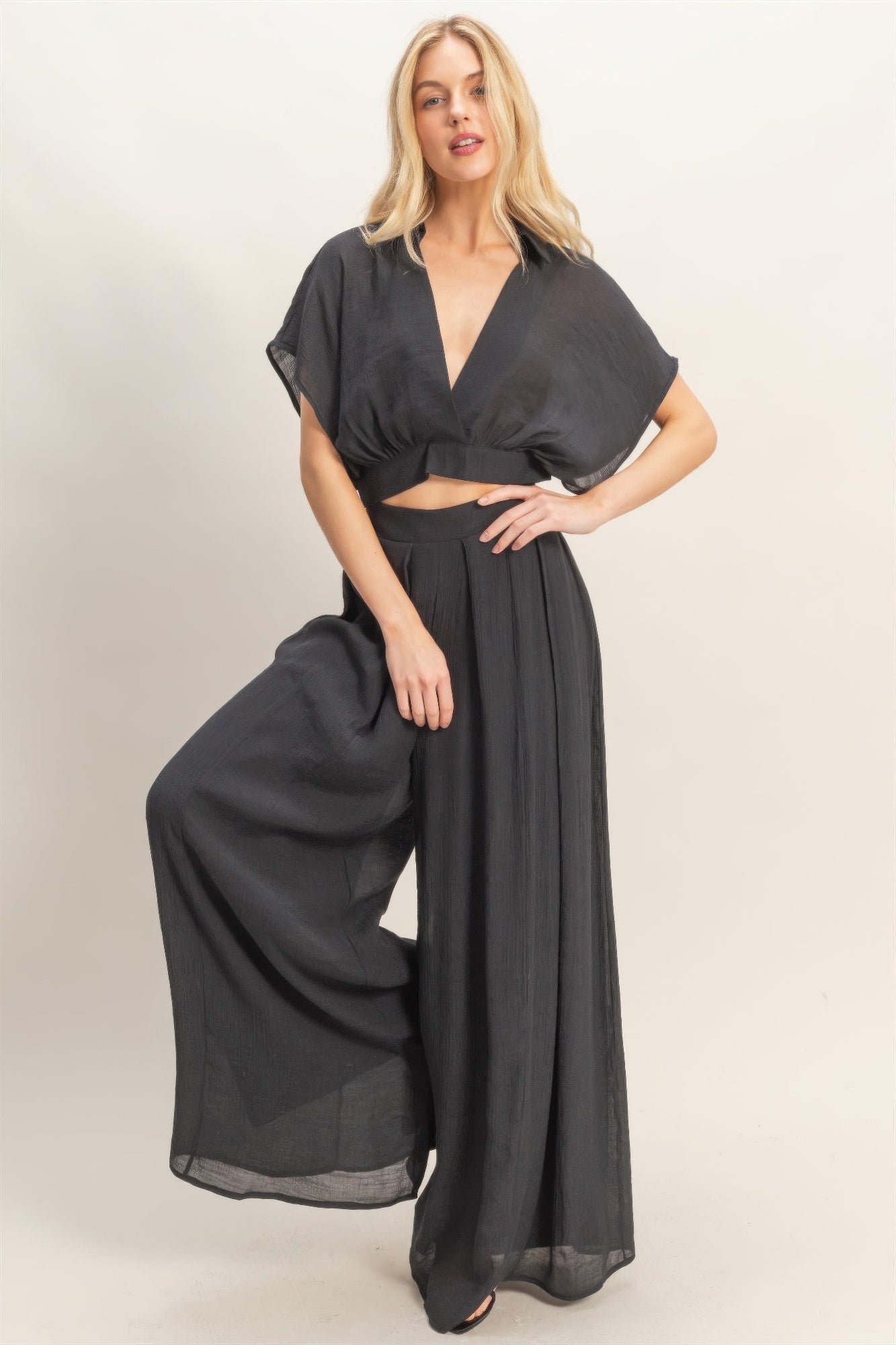 Collared Wrap Top & Wide-Leg Pants Set – Sets, minimalist style, quiet luxury aesthetic, modern essential – The Simple Co.