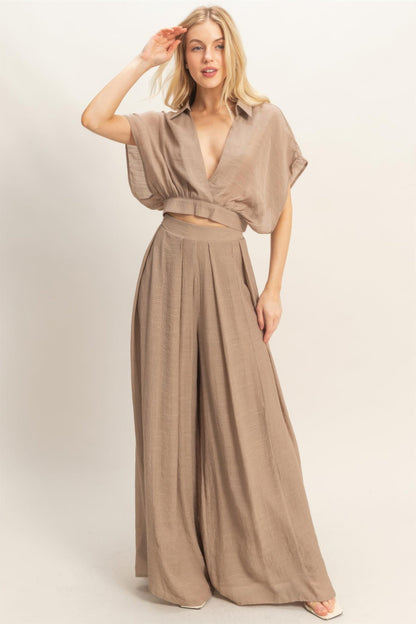 Collared Wrap Top & Wide-Leg Pants Set – Sets, minimalist style, quiet luxury aesthetic, modern essential – The Simple Co.