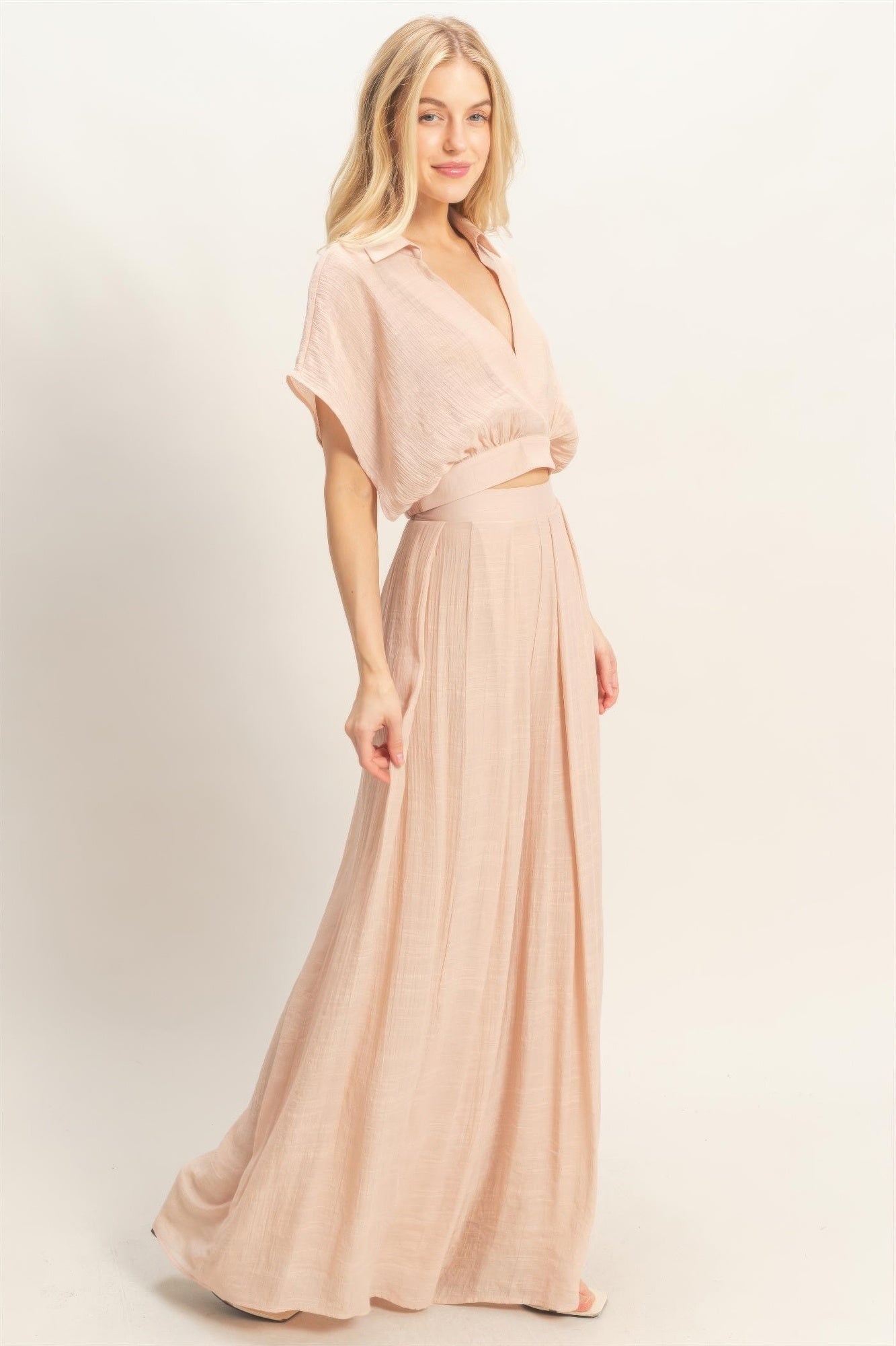 Collared Wrap Top & Wide-Leg Pants Set – Sets, minimalist style, quiet luxury aesthetic, modern essential – The Simple Co.