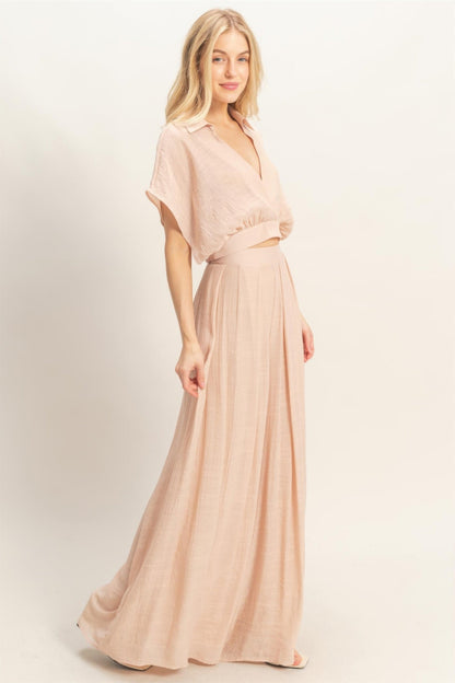 Collared Wrap Top & Wide-Leg Pants Set – Sets, minimalist style, quiet luxury aesthetic, modern essential – The Simple Co.