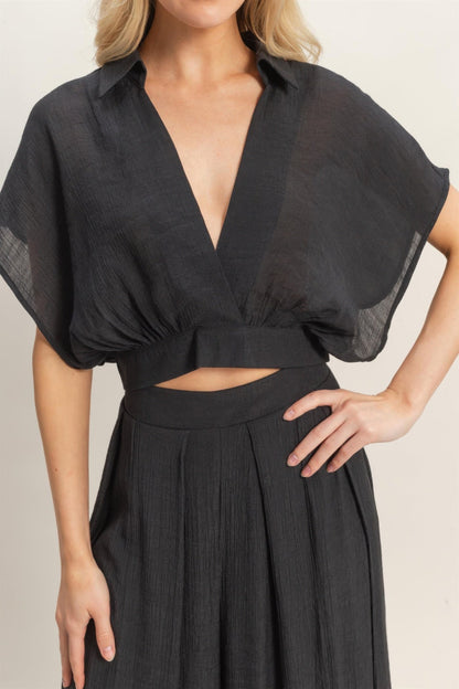 Collared Wrap Top & Wide-Leg Pants Set – Sets, minimalist style, quiet luxury aesthetic, modern essential – The Simple Co.