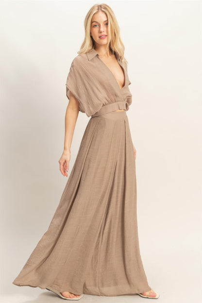 Collared Wrap Top & Wide-Leg Pants Set – Sets, minimalist style, quiet luxury aesthetic, modern essential – The Simple Co.