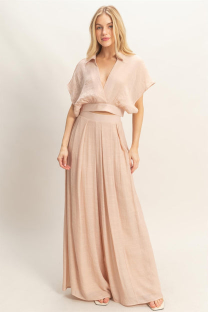 Collared Wrap Top & Wide-Leg Pants Set – Sets, minimalist style, quiet luxury aesthetic, modern essential – The Simple Co.