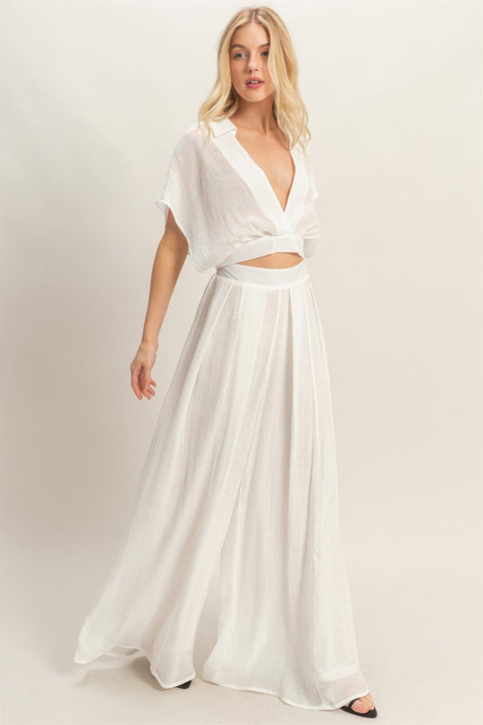 Collared Wrap Top & Wide-Leg Pants Set – Sets, minimalist style, quiet luxury aesthetic, modern essential – The Simple Co.