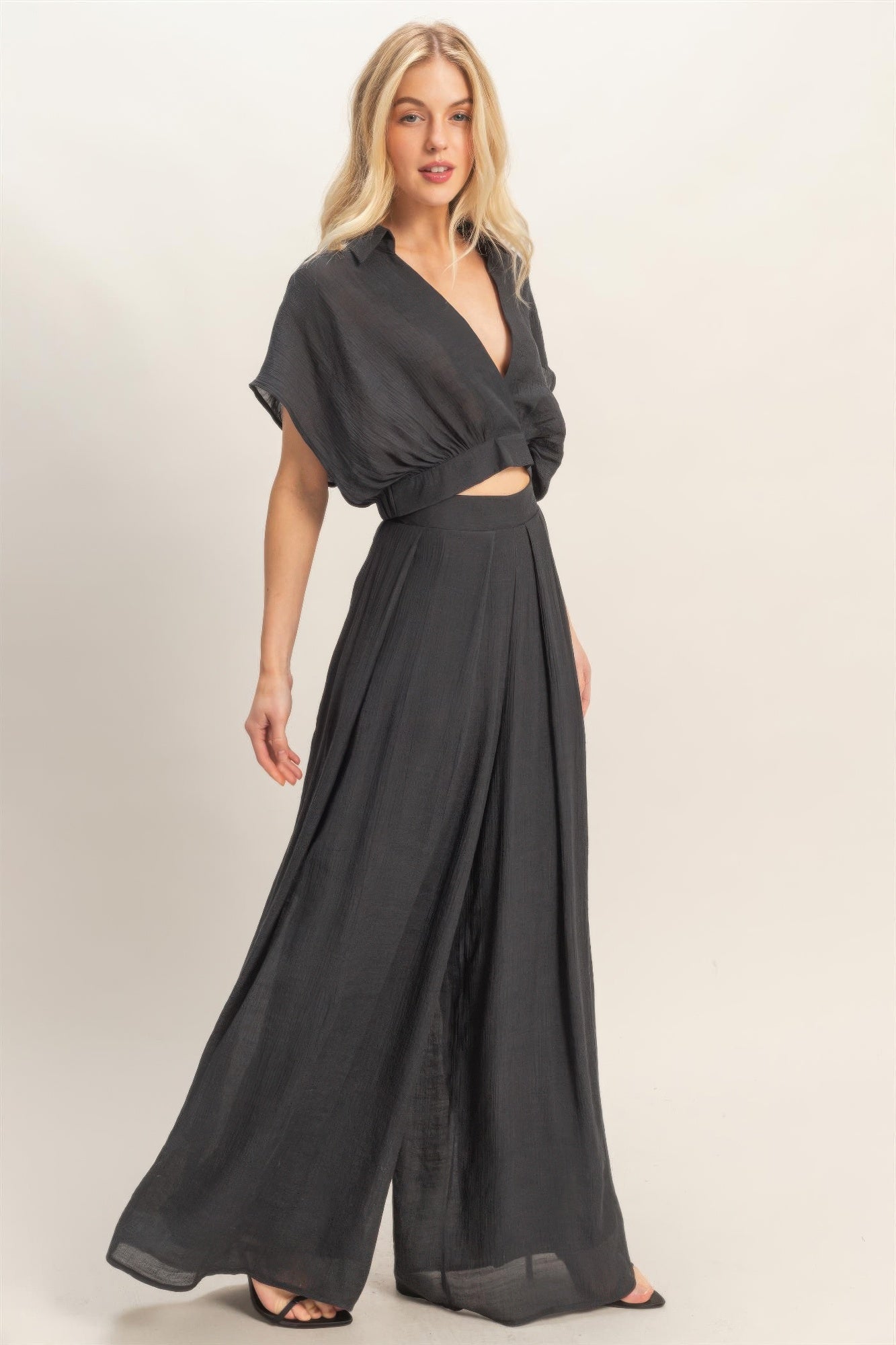 Collared Wrap Top & Wide-Leg Pants Set – Sets, minimalist style, quiet luxury aesthetic, modern essential – The Simple Co.