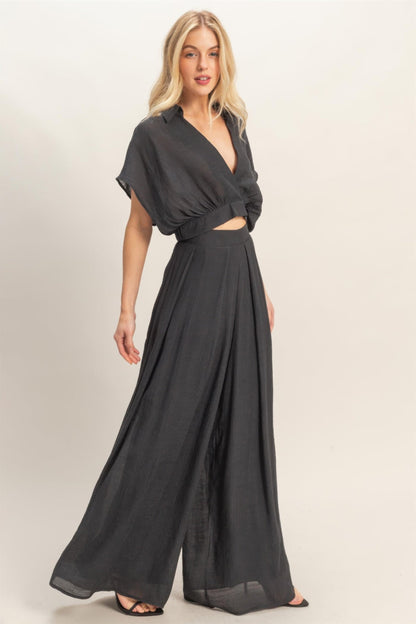 Collared Wrap Top & Wide-Leg Pants Set – Sets, minimalist style, quiet luxury aesthetic, modern essential – The Simple Co.