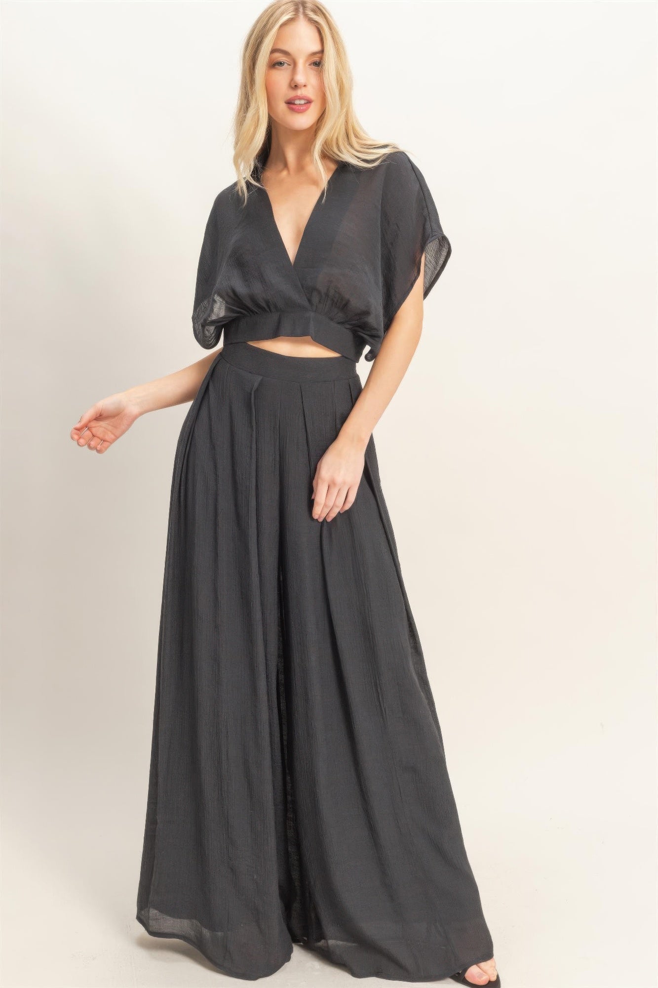 Collared Wrap Top & Wide-Leg Pants Set – Sets, minimalist style, quiet luxury aesthetic, modern essential – The Simple Co.