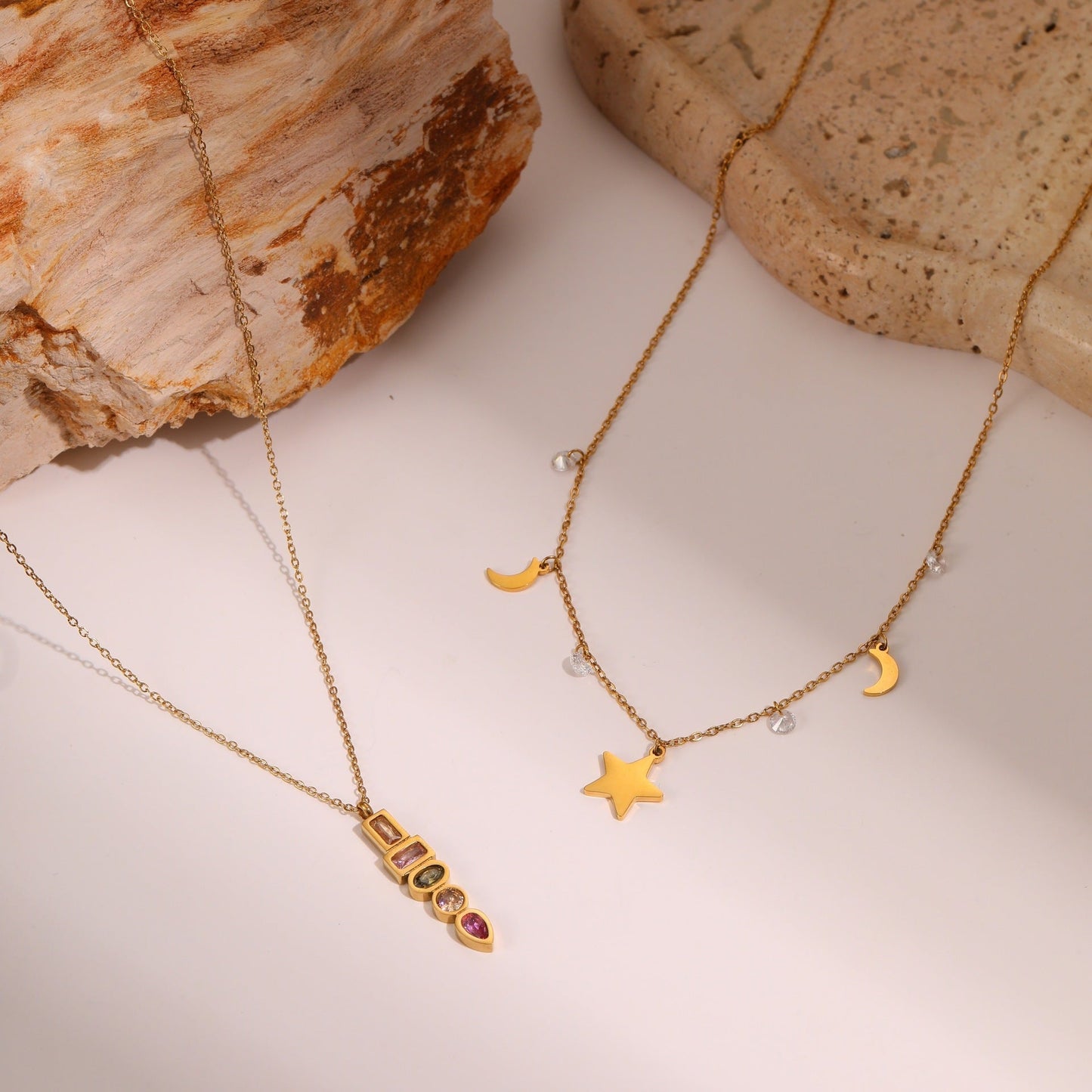 Colorful Zircon Star Pendant Stainless Steel Necklace - 18K Fashion Jewelry – Minimal Elegance | The Simple Co – Necklaces (Minimalist / Statement / Unis, minimalist style, quiet luxury aesthetic, modern essential – The Simple Co.