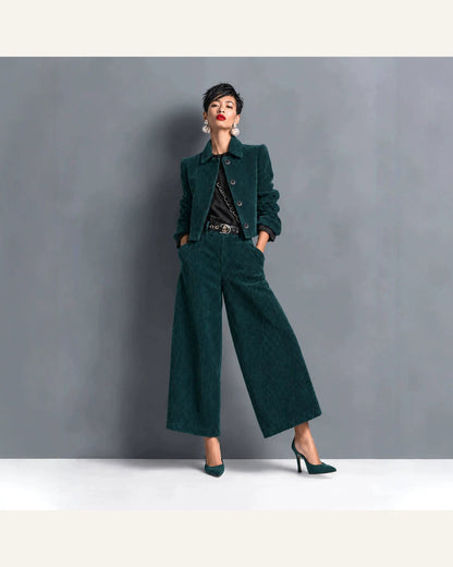 Corduroy Cropped Jacket & Wide-Leg Pant Set