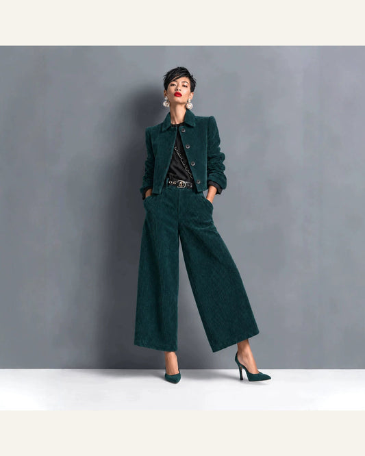 Corduroy Cropped Jacket & Wide-Leg Pant Set