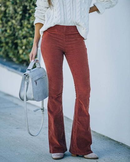 Corduroy High - Waist Flared Pants - 2026 Winter Collection Slim Solid Color Trousers – Minimal Elegance | The Simple Co – Bottoms, minimalist style, quiet luxury aesthetic, modern essential – The Simple Co.
