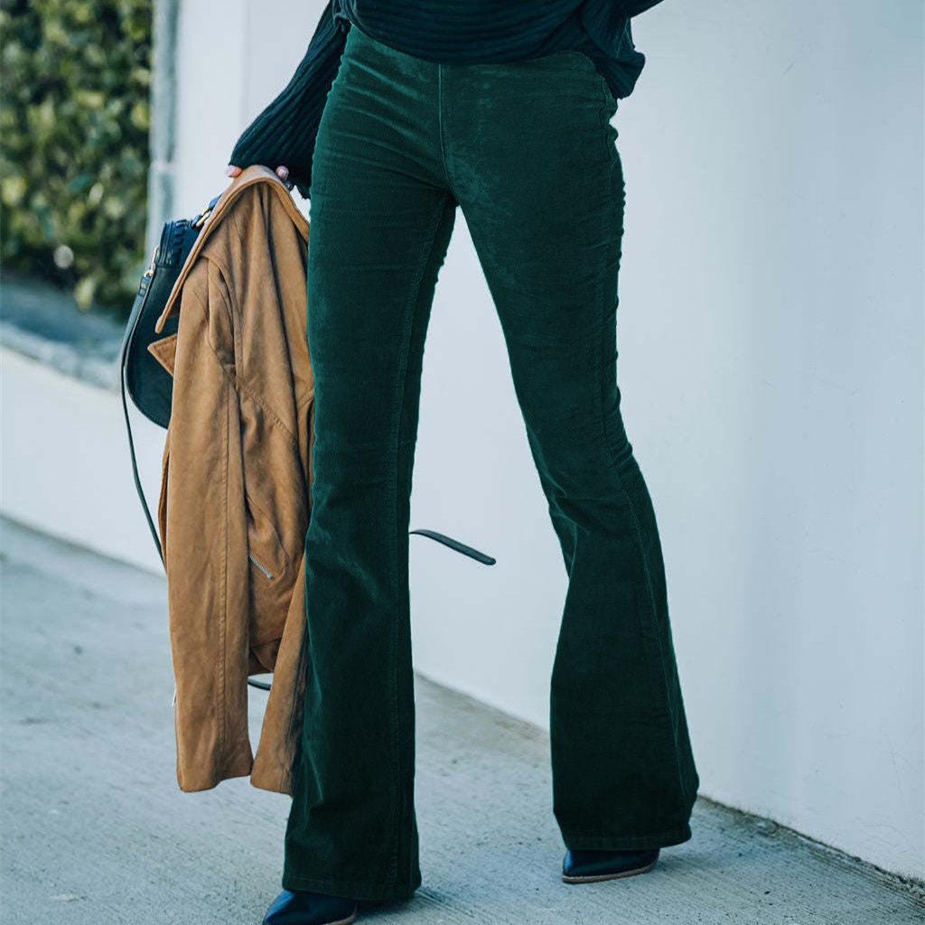 Corduroy High - Waist Flared Pants - 2026 Winter Collection Slim Solid Color Trousers – Minimal Elegance | The Simple Co – Bottoms, minimalist style, quiet luxury aesthetic, modern essential – The Simple Co.