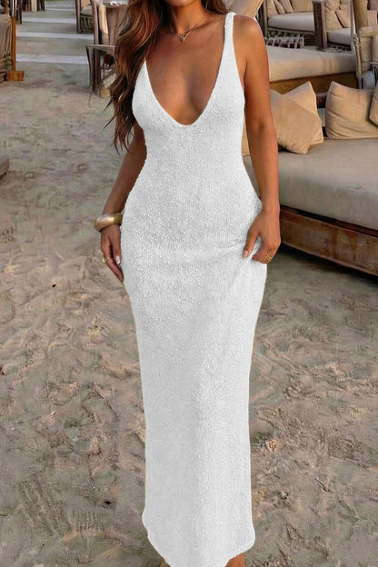 Cross-Back Halter Maxi Dress – Dresses, minimalist style, quiet luxury aesthetic, modern essential – The Simple Co.