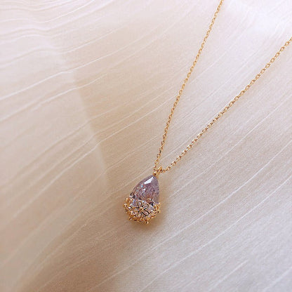 Crystal Water Drop Pendant Necklace – Minimal Elegance | The Simple Co – Practical cottage, minimalist style, quiet luxury aesthetic, modern essential – The Simple Co.