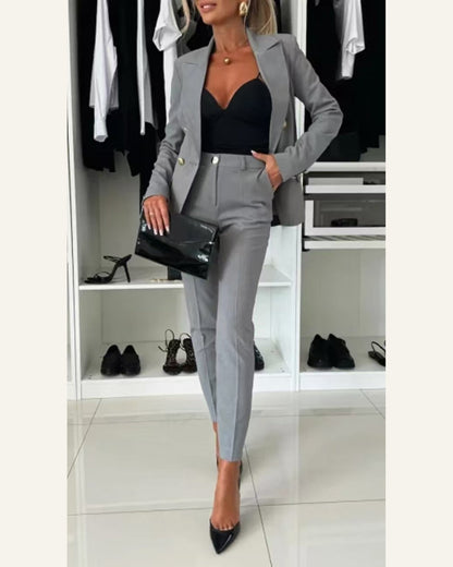 Tailored Two-Piece Blazer & Trouser Set — Gray