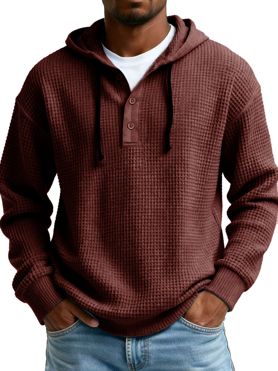 Men's Youth Ribbed Hooded Half-Zip Sweater Casual Knitwear