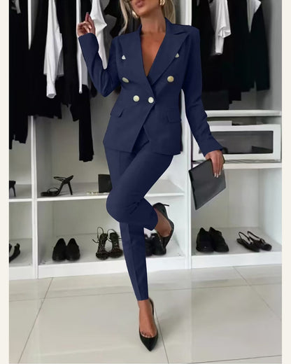 Tailored Two-Piece Blazer & Trouser Set — Navy Blue