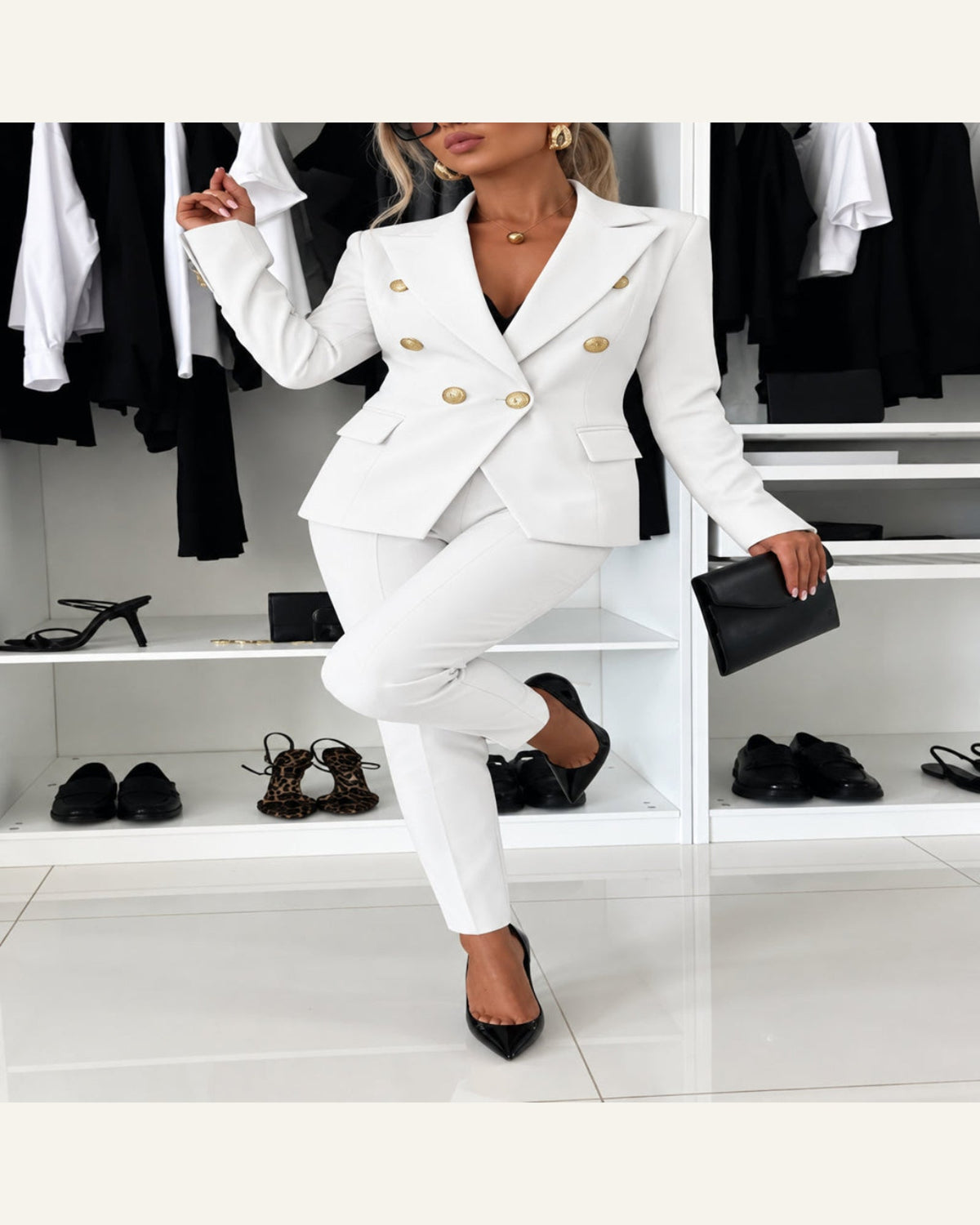 Tailored Two-Piece Blazer & Trouser Set — White