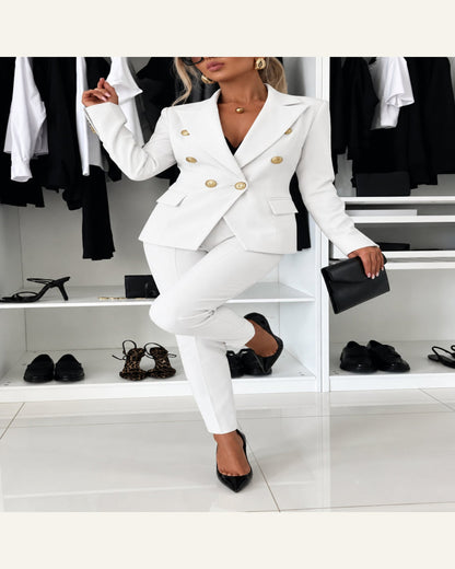 Tailored Two-Piece Blazer & Trouser Set — White