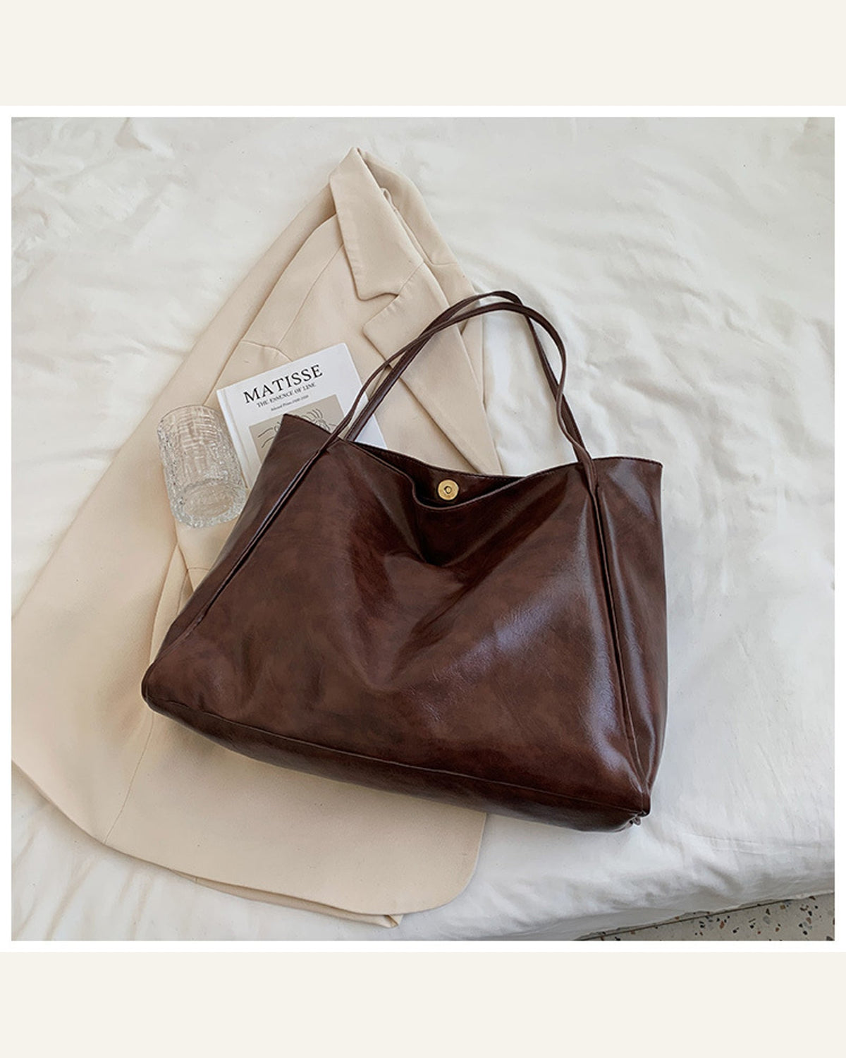Oversized Soft Shoulder Tote — brown product view