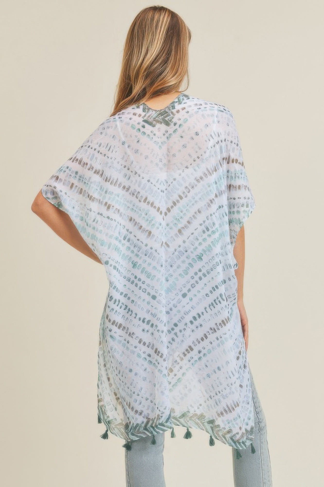 Dash-Print Tassel Kimono Layer – Light Layers, minimalist style, quiet luxury aesthetic, modern essential – The Simple Co.