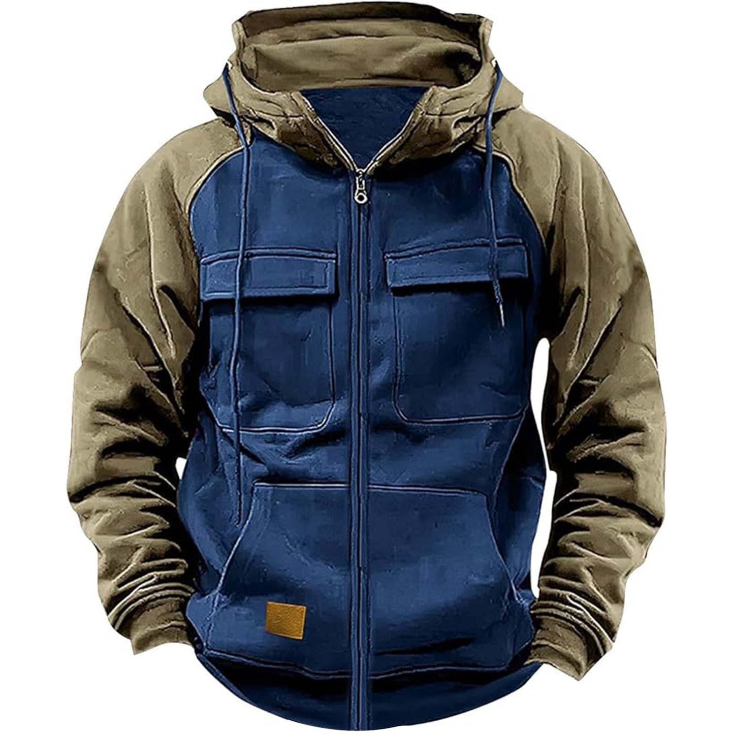Men's Multi-Pocket Workwear Hoodie - Fleece-Lined Loose Fit