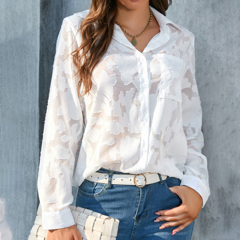 Womens Casual Sheer Button Down Shirts