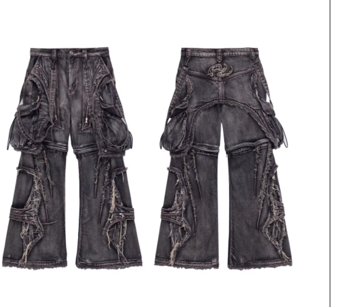 Detachable Crossbody Strap Workwear Denim Jeans - Reconfigurable Design