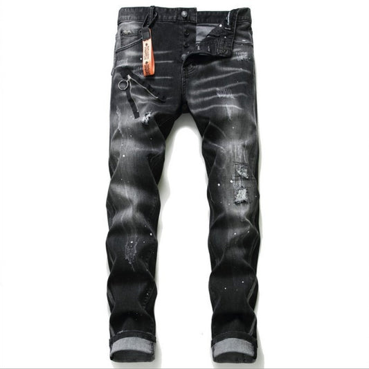 Black & Gray Distressed Denim Jeans - Men's Edgy Street Style