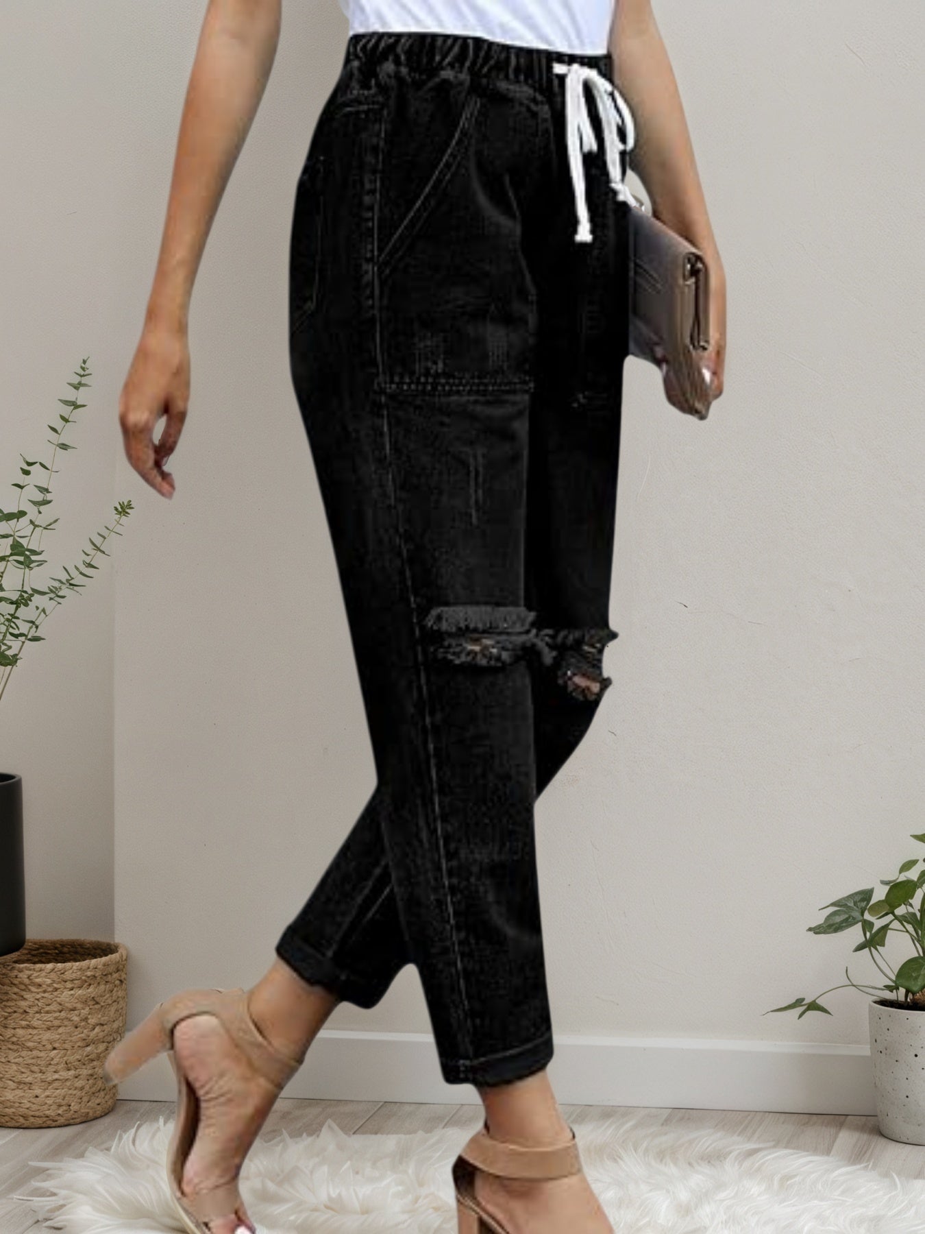 Distressed Stretch Jeans – Minimal Elegance | The Simple Co – Practical cottage, minimalist style, quiet luxury aesthetic, modern essential – The Simple Co.