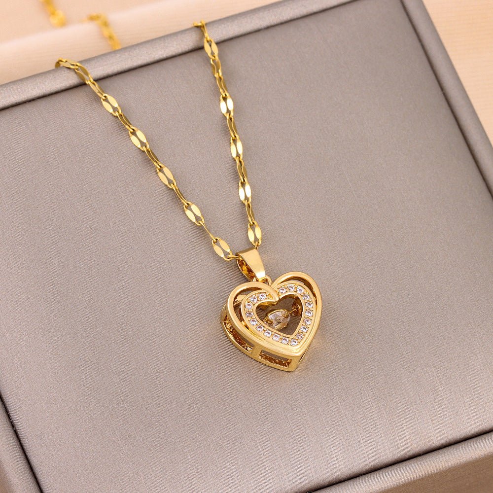 Double - layer Love Necklace With Rhinestones Titanium – Minimal Elegance | The Simple Co – Practical cottage, minimalist style, quiet luxury aesthetic, modern essential – The Simple Co.