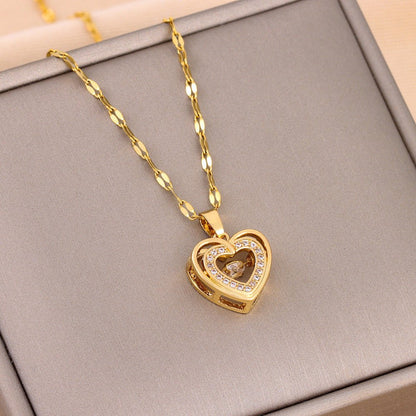Double - layer Love Necklace With Rhinestones Titanium – Minimal Elegance | The Simple Co – Practical cottage, minimalist style, quiet luxury aesthetic, modern essential – The Simple Co.