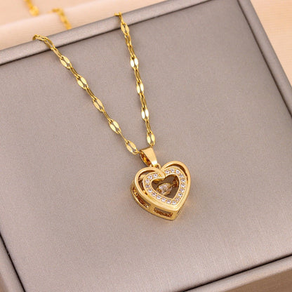 Double - layer Love Necklace With Rhinestones Titanium – Minimal Elegance | The Simple Co – Practical cottage, minimalist style, quiet luxury aesthetic, modern essential – The Simple Co.