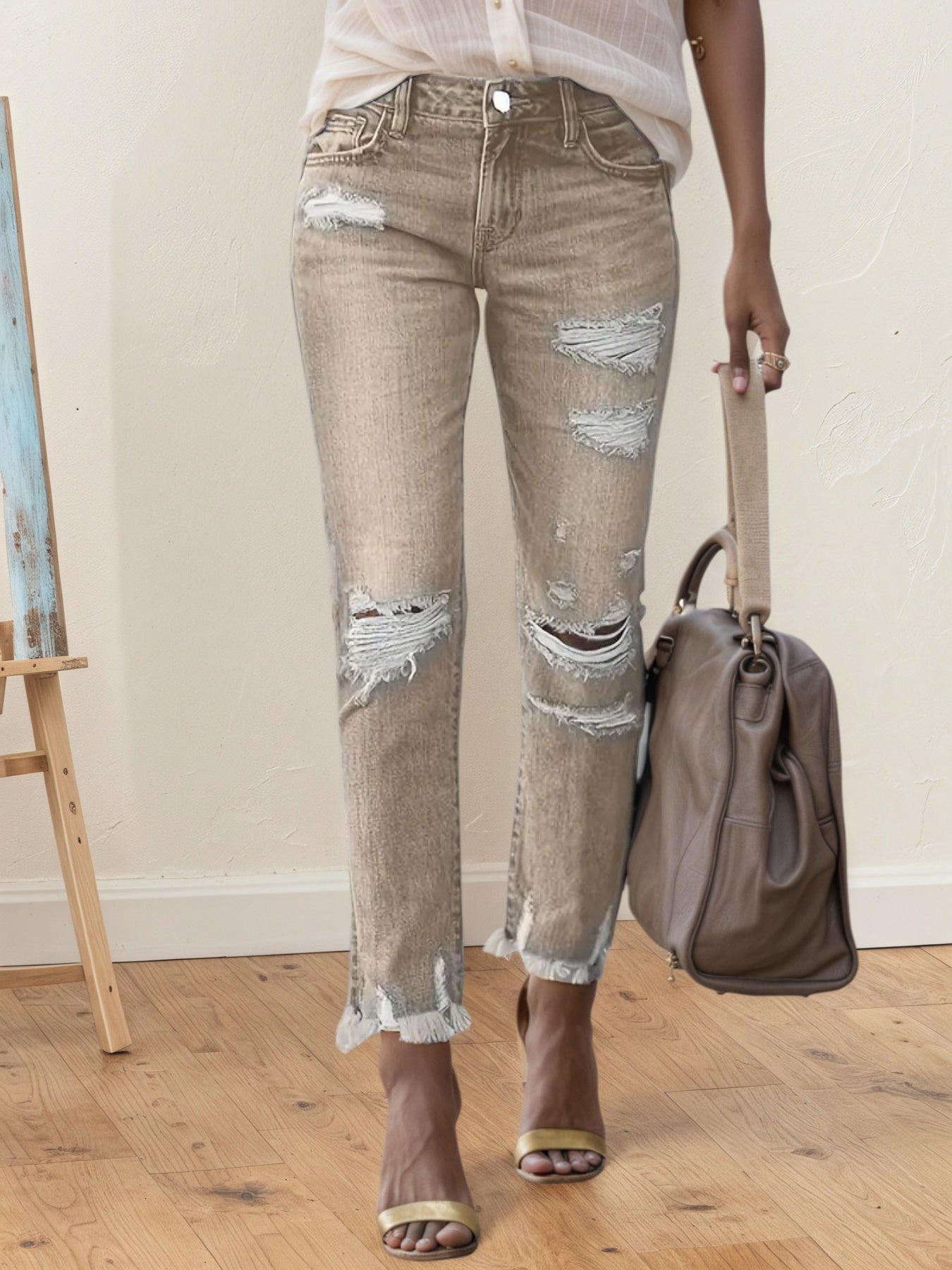 Ripped Straight Jeans