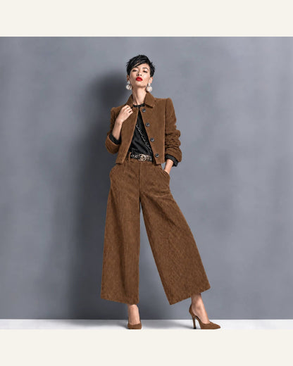 Corduroy Cropped Jacket & Wide-Leg Pant Set — styling view