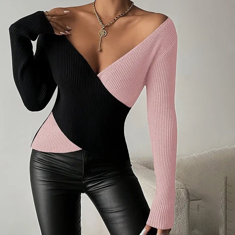 Women's V-Neck Cross Front Sweater