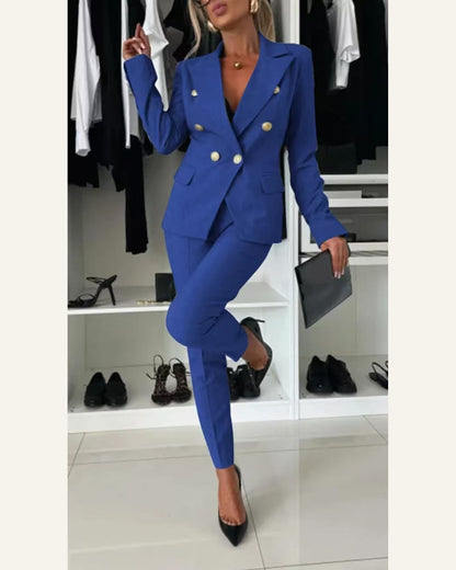 Tailored Two-Piece Blazer & Trouser Set — Blue