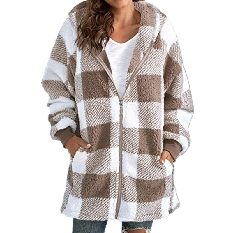 Women's Plaid Hooded Jacket, Long Sleeve